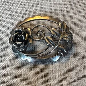 Elegant Vintage Sterling Silver Rose Brooch